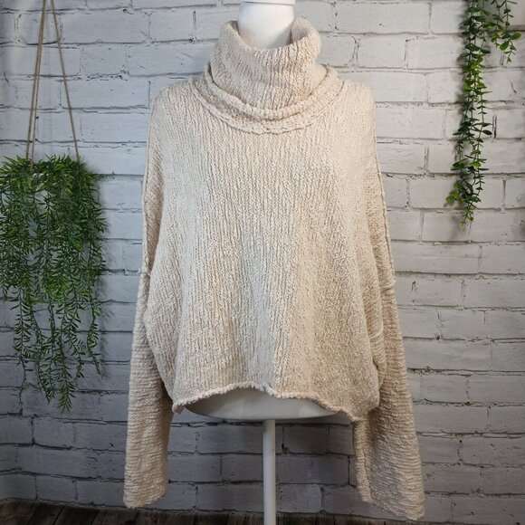 FREE PEOPLE BIG EASY COWL NECK SWEATER,  CREAM, OVERSIZED WOMENS SMALL - Picture 10 of 10